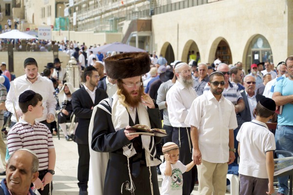 An Orthodox Jewish man prays in the men's section at the Western (Wailing) Wall Plaza in the Old City of Jerusalem.