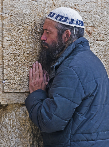 Jewish man-praying-Western Wailing Wall-Kotel