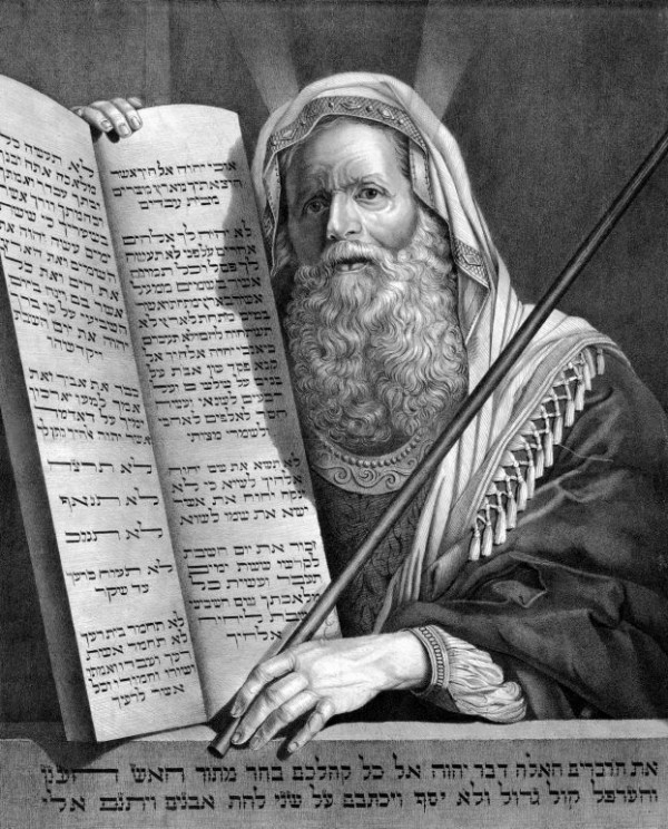 Vintage engraving, Moses, Ten Commandments