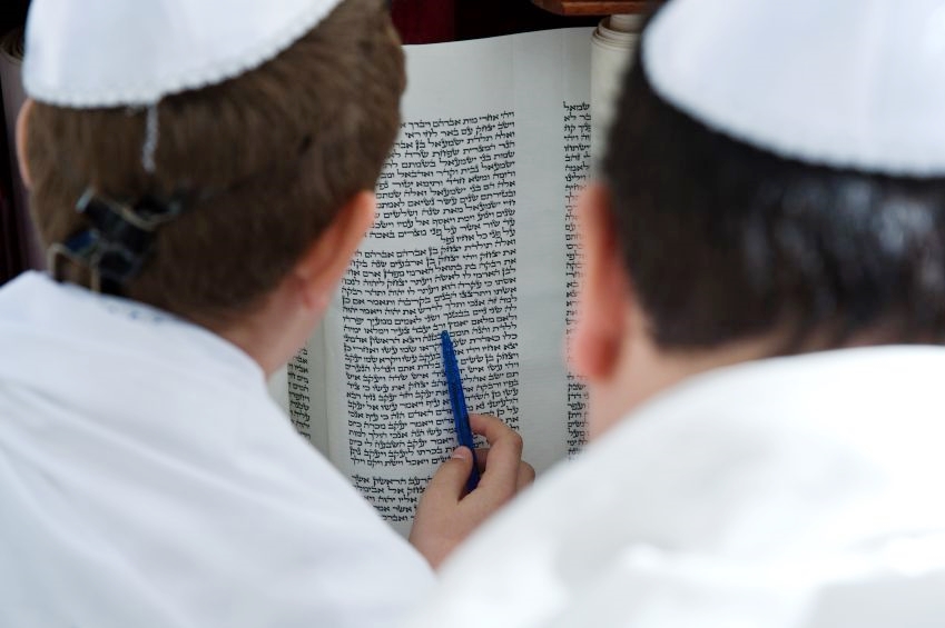 Reading-Torah scroll-men-Bar Mitzvah