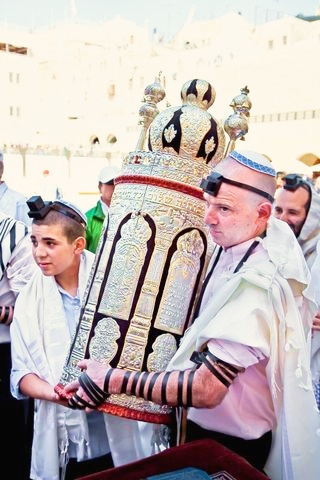 Ornate Torah scroll is carried at the Western Wall