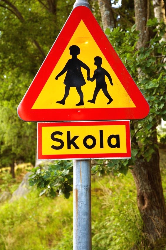 Caution sign-Sweden-road sign-school