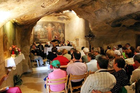 Pilgrims in the Grotto at Gethsemane