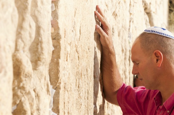 Jewish man pray Western Wailing Wall Jerusalem