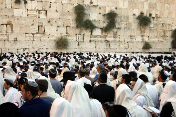 Yom Kippur at the Western (Wailing) Wall in the Old City of Jerusalem.