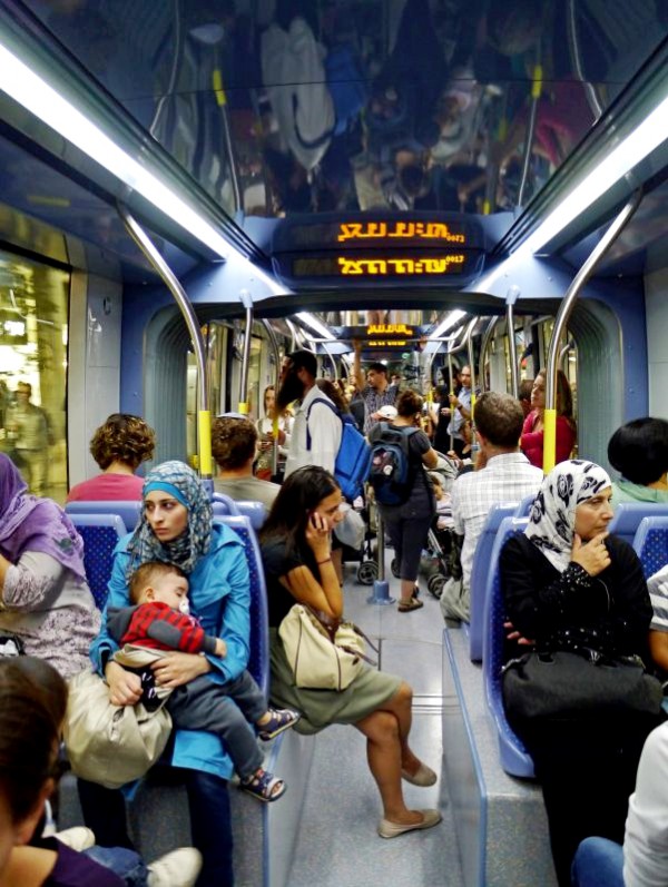 Jerusalem-Light Rail-Arab-Jewish-passengers-multicultural-Israel-commuting