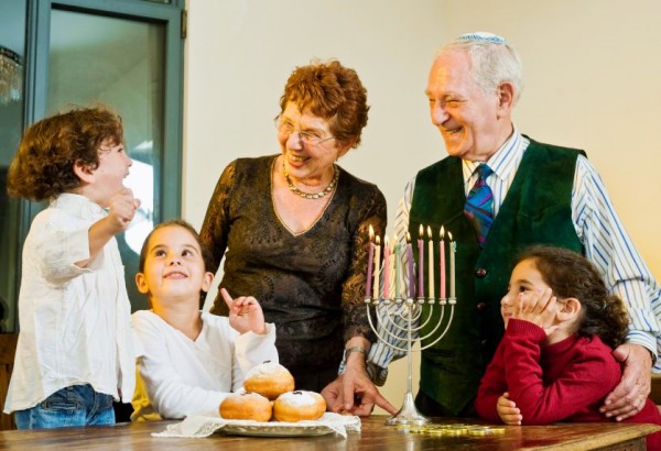 Channukah, Hannukah, family lighting menorah