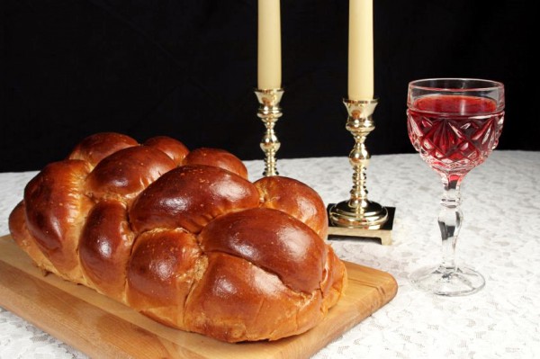 Shabbat candles-wine-challah