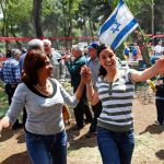 Two women joyfully dance on Jerusalem day to celebrate the miracle of the rebirth of the independent state of Israel.