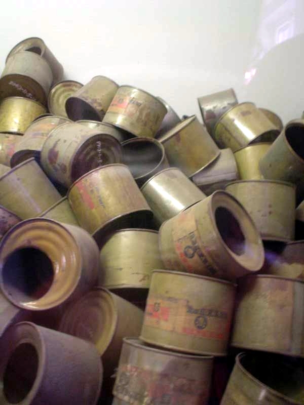 Empty poison gas canisters found by the Allies at the end of World War II.