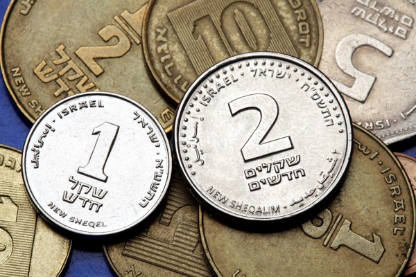 Israeli one- and two-shekel coins.