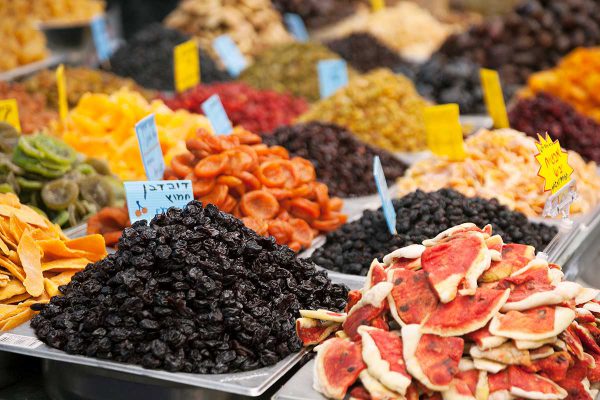 Dried fruits for sale in Israel.