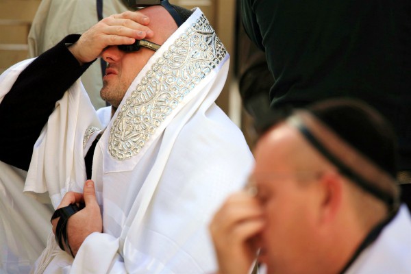 Jewish men pray at the Western (Wailing) Wall in Jerusalem.