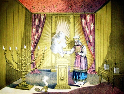 An illustration from the 1890 Holman Bible depicting the Holy Place and the Holy of Holies.