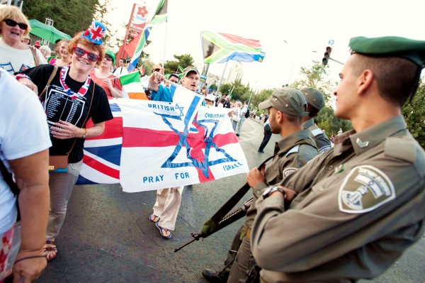 British Christian Zionists offer blessings to Israeli border police during the annual Sukkot Jerusalem March. Christian Zionists have become a potent force in international politics because of their support for the State of Israel.