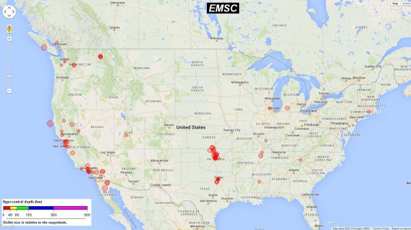 US earthquake activity from January to May, 2015