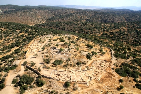 Khirbet Qeiyafais is identified with the Biblical city of Shaʽarayim.  (IAA photo by Skyview Company)