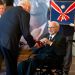 Sir Nicholas Winton (right) receives the Order of the White Lion from Czech President Miloš Zeman (left) at Prague Castle in Prague, Republic, on October 28, 2014.