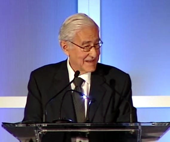 One of Winton's Children is renowned CBC news correspondent Joe Schlesinger. In the above photo, he accepts a Canadian Journalism Foundation Lifetime Achievement Award. (YouTube capture)