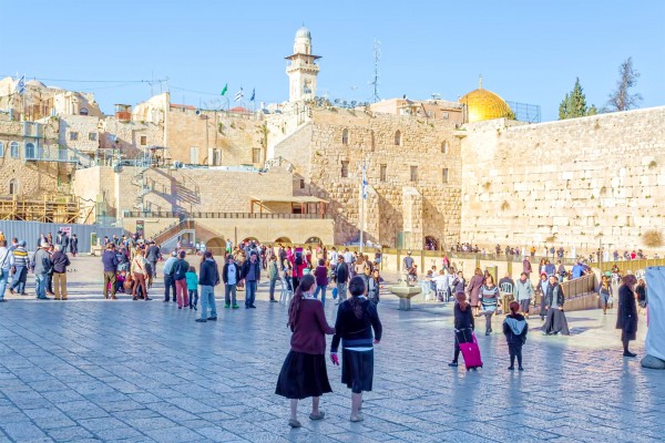 Jewish children at the Western (Wailing) Wall Plaza in Jerusalem.