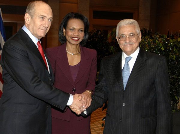 Olmert-Rice-Abbas-2007