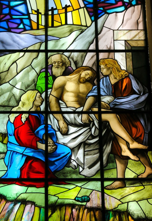 Jesus, stained glass, burial