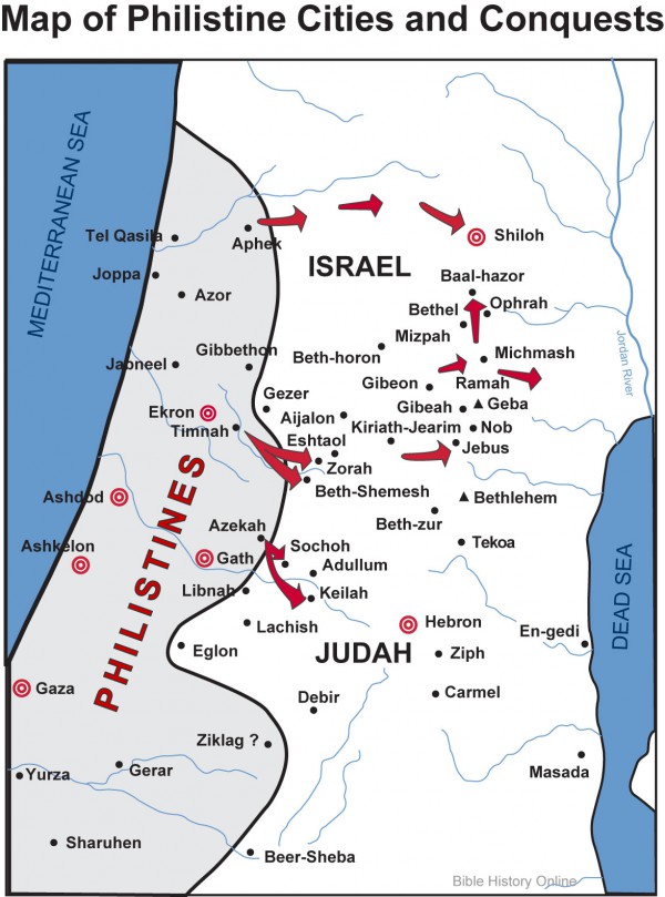 map, philistine cities, eastern Mediterranean coasat