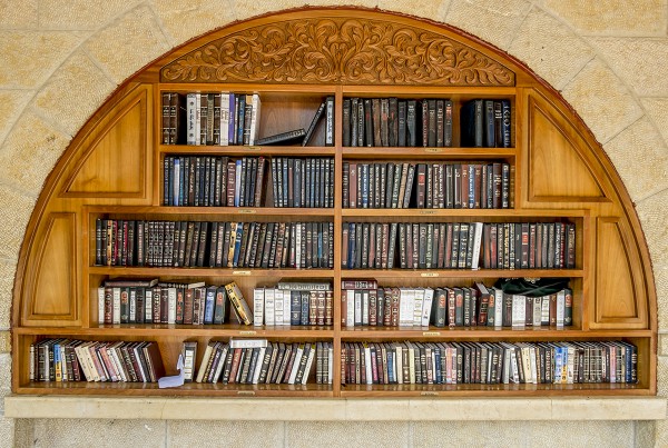 Shelves with religious books near the Western (Wailing) Wall