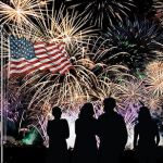 Fireworks, US flag, Israel flag