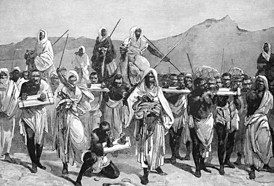 Black slave trade in Sahara, engraving