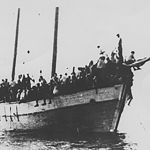 This ship left the port of Tulcea in Romania on March 22, 1939 with about 700 illegal immigrants aboard and landed at an unknown beach in Israel. A British police ship arrived, and one man was shot and killed. (The Clandestine Immigration and Navy Museum, from PikiWiki)