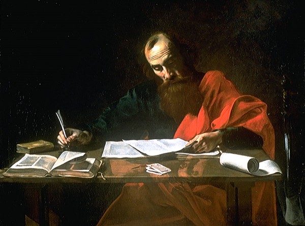 Paul Writing His Epistles (c. 1619), by Valentin de Boulogne.  When the congregation in Antioch read Paul's letter, Scripture says that they rejoiced because of its encouragement / exhortation (paraklesis).  (Acts 15:31)