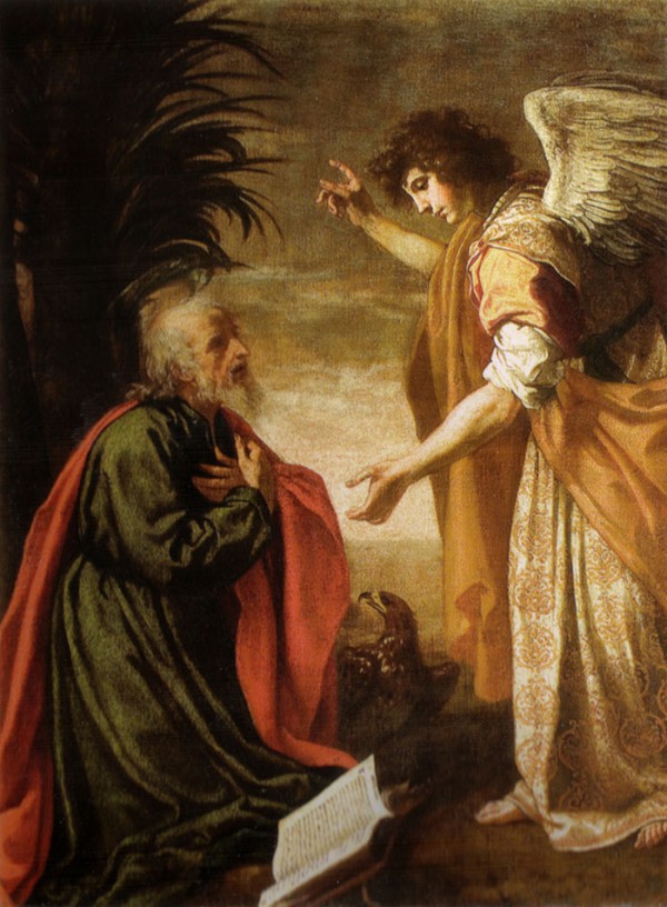 <b>John the Evangelist on Patmos</b>, receives revelation from angelic being